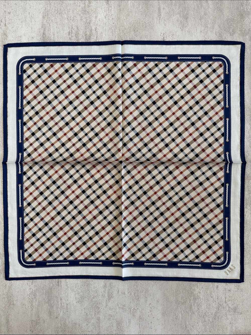 Men's Plaid Pocket Square with Navy Border - Daks